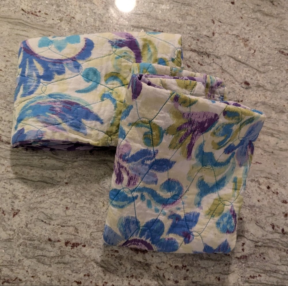 100% Cotton VUE by Ellery Pillow Shams Bright Floral Quilted Purple & Blue